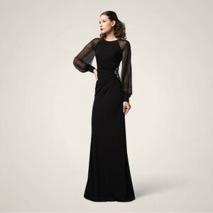 Eliza J Black Maxi Dress with Sheer Sleeves